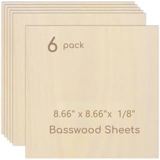 6 Pack Plywood Sheets, 8.66" x 8.66"x 1/8" Basswood Sheets by Hosifiy