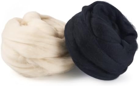 100G Black White Wool Roving for Needle Felting, Soft Chunky Wool Yarn, Spinning Wool Roving for Beginners DIY Handmade Crafts Animal Weaving Blending Needle Felting Supplies by BoutigemJewelry