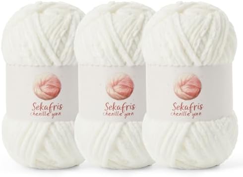 Chenille Blanket Yarn for Crocheting Size 5 Bulky Yarn 3 White by Sekafris
