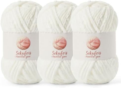 Chenille Blanket Yarn for Crocheting Size 5 Bulky Yarn 3 White by Sekafris