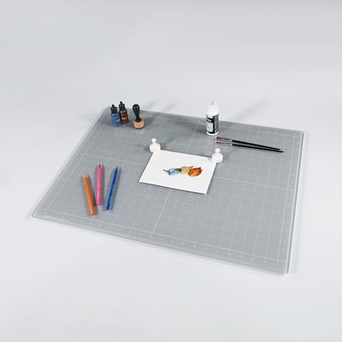 GLASSBOARD STUDIO Glass Craft Mat - Magnetic, Heat & Scratch Resistant - For Crafting, Cutting, Painting, Mixed Media Artwork - Grid Lines, Non-Slip Rubber Feet (Gray 24"L x 36"W) - Image 4