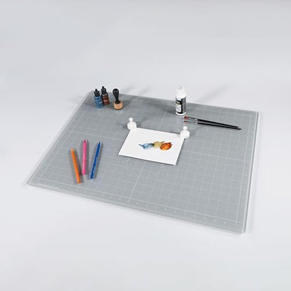 GLASSBOARD STUDIO Glass Craft Mat - Magnetic, Heat & Scratch Resistant - For Crafting, Cutting, Painting, Mixed Media Artwork - Grid Lines, Non-Slip Rubber Feet (Gray 18"L x 24"W) - Image 4