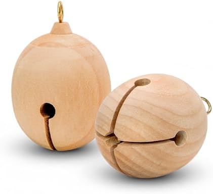 Wooden Jingle Bells Ornaments 2-3/4 Inch Tall (with Eye Hook) x 2 Inch Wide, Bag of 2 Unfinished Wooden Jingle Bells, Perfect for Christmas Decorations by Woodpeckers by Woodpeckers