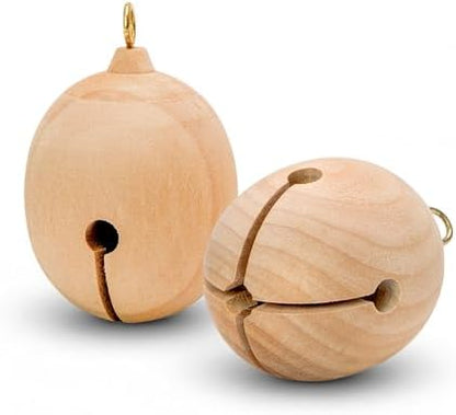 Wooden Jingle Bells Ornaments 2-3/4 Inch Tall (with Eye Hook) x 2 Inch Wide, Bag of 2 Unfinished Wooden Jingle Bells, Perfect for Christmas Decorations by Woodpeckers by Woodpeckers