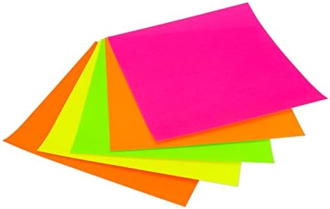 Hygloss Products Origami Squares 6.75-Inch Fluorescent Papers, 5 Neon Colors, White on Reverse, 300 Pcs. by HyglossProductsInc
