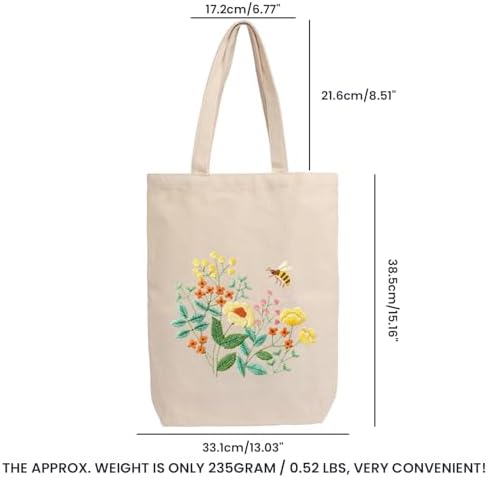 CREAWONDER Canvas Tote Bag Embroidery Kit with Pattern for Beginners, Arts and DIY Embroidery Crafts Kits for Adults, Include Instructions, Embroidery Hoops, Color Threads and Tool - Image 6