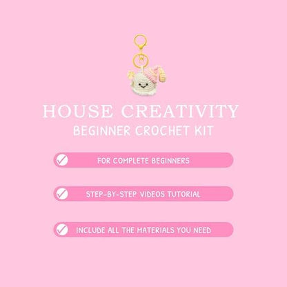 HOUSE CREATIVITY Crochet Keychain Kit for Beginners, Make 3 Mini Ghost Charms, Crochet Kits with Video Tutorial, Complete Set with Yarn, Hook & Keyring, Cozy Stress Relief Gift for Adults & Kids - Image 4