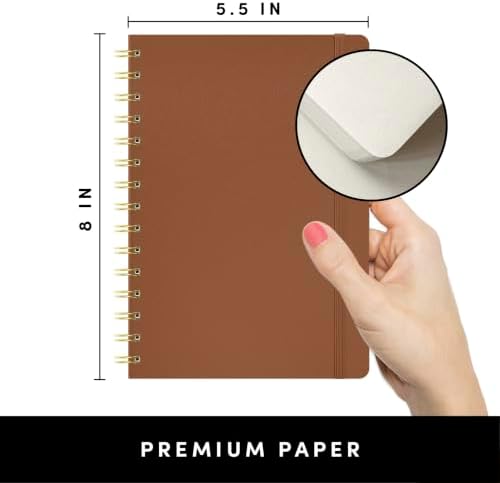 PAPERAGE Travel Journal Kit, Travel Notebook & Scrapbook Set, Hardcover Blank Spiral Notebook, 5 Sticker Sheets, 2 Photo Corners, 3 Washi Tapes & Black-Ink Gel Pen with Pen Holder - Cognac - Image 3
