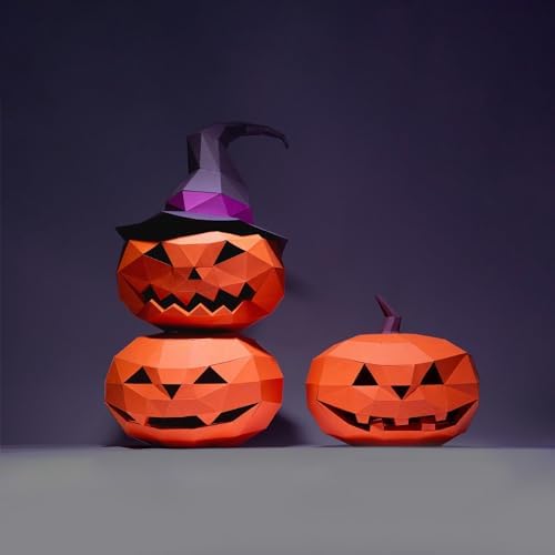 Elevate Your Home Decor with a Set of 4 Exquisite 3D Paper Animal Wall Art - Easy-to-Assemble Pre-folded & Pre-cut Papercraft Animal Model Kits（Halloween Pumpkin Monster） by CHOVYKeepsakeUrn