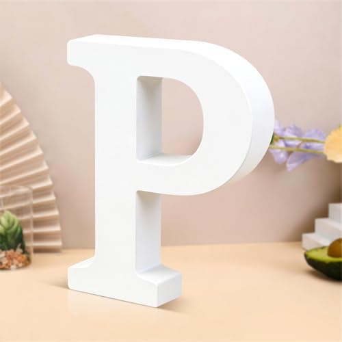 6 Inch White Wood Letters Unfinished Wooden Letters for Wall Decor Decorative Standing Letters Slices Sign Board Decoration for Craft Home Party Projects (P) by Unknown