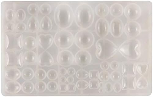 ScivoKaval Cabochon Gem Jewelry Silicone Mold Oval Teardrop Square Heart Round Shapes for Polymer Clay Crafting Resin Epoxy Pendant Earrings Making Casting DIY Craft Mold 29 Design 58 Cavity Large by ScivoKaval