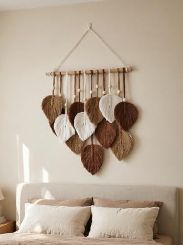 Jditngp DIY Macrame Leaf Wall Hanging Beginners Boho Wall Leaf Tapestry Kit Handmade Woven Tapestry Feather Wall Hanging DIY Macrame Kit for Adults Birthday Gift DIY Craft Kits 15.8" (Brown) - Image 5