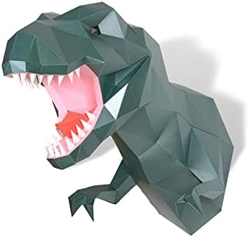 Tyrannosaurus rex Trophy Paper Sculpture,Pre-cut DIY Papercraft Kit,Handmade Dinosaur Figurine,3D Paper Art,Dark Green Color,Low Poly Wall Decor,All Accessories Included,DIY Teens Gift - Image 6
