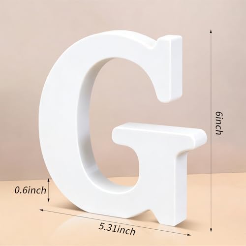 6 Inch White Wood Letters Unfinished Wooden Letters for Wall Decor Decorative Standing Letters Slices Sign Board Decoration for Craft Home Party Projects (G) - Image 2