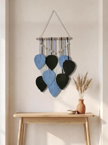 Zqyxiehuo DIY Macrame Leaf Wall Hanging Beginners Boho Wall Leaf Tapestry Kit Handmade Woven Tapestry Feather Wall Hanging DIY Macrame Kit for Adults Birthday Gift 11.8"(Green,Blue) - Image 6