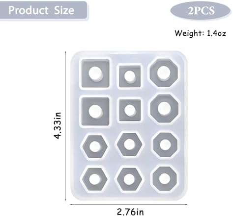 Silicone Jewelry Making Molds, 2 Pack 12-Cavity Square Polygonal Bead Design with Hole, for Resin Earrings and Pendants - Image 2