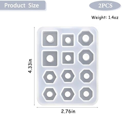 Silicone Jewelry Making Molds, 2 Pack 12-Cavity Square Polygonal Bead Design with Hole, for Resin Earrings and Pendants - Image 2