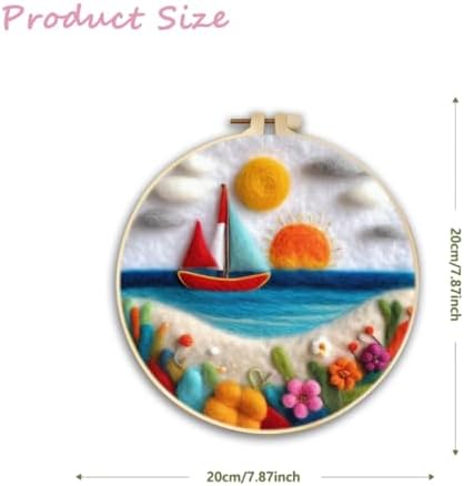 CaptainCrafts DIY Needle Felting Starter Kit with Picture Hoop, Foam Pad, Felt Cloth, Instructions for Home Decoration, Beginner Art Craft (A Small Boat on The sea) - Image 2
