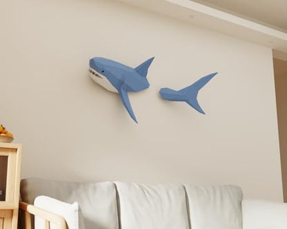 Shark on Wall Paper Sculpture,Left Side,Pre-cut DIY Papercraft Kit,Handmade Wild Animal Figurine,3D Paper Art,Low Poly Wall Decor,All Accessories Included,DIY Teens Gift - Image 3
