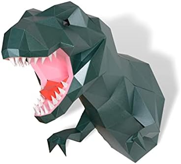 Tyrannosaurus rex Trophy Paper Sculpture,Pre-cut DIY Papercraft Kit,Handmade Dinosaur Figurine,3D Paper Art,Dark Green Color,Low Poly Wall Decor,All Accessories Included,DIY Teens Gift - Image 4