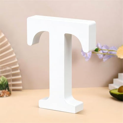 6 Inch White Wood Letters Unfinished Wooden Letters for Wall Decor Decorative Standing Letters Slices Sign Board Decoration for Craft Home Party Projects (T) by Unknown