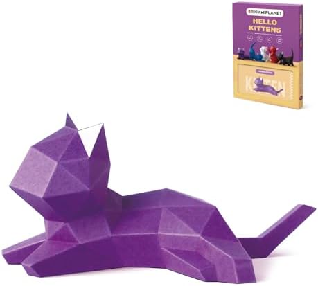 3D Origami Paper Craft Kit, Lounge Kitten Cute DIY Pre-Cut Animal Papercraft Model for Beginners, Fun Handmade Home Decoration Gift for Adults & Teens-Purple by Unknown