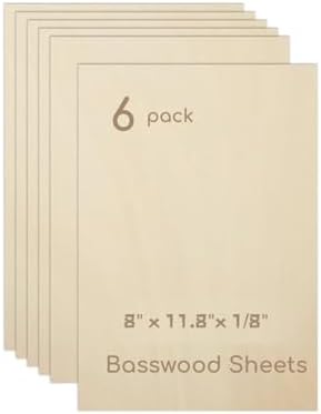 6 Pack Plywood Sheets, 8" x 11.8"x 1/8" Basswood Sheets by Hosifiy