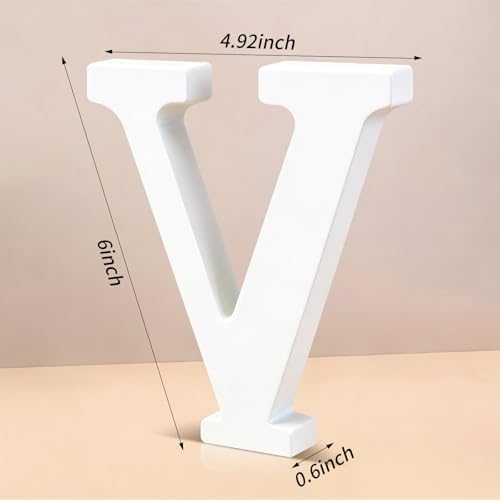 6 Inch White Wood Letters Unfinished Wooden Letters for Wall Decor Decorative Standing Letters Slices Sign Board Decoration for Craft Home Party Projects (V) - Image 2