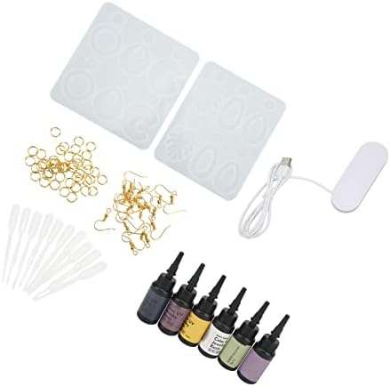 Resin Earring Mold Set with Lamp, DIY Jewelry Making Kit, 10 Straws 6 Color Glue 50 Gold Rings 20 Ear Hooks, Silicone for Resin Earrings Pendants Crafting - Image 6