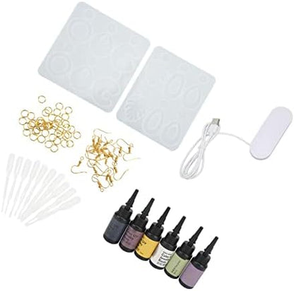 Resin Earring Mold Set with Lamp, DIY Jewelry Making Kit, 10 Straws 6 Color Glue 50 Gold Rings 20 Ear Hooks, Silicone for Resin Earrings Pendants Crafting - Image 6