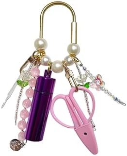MEYAGO Needlepoint Bag Charm Tool Kit with Mini Embroidery Scissors, Needle Threader, Needle Holder Tube & Gold Keyring, Portable Embroidery Accessories for Cross Stitch Sewing DIY Crafts (Pink) by Unknown