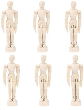 Artists Wooden Manikin Flexible Body Joints: 6 Pack 4.5 Inch Mannequin Model Drawing Figure Model Wooden Mannequin Artist Manikin with Stand for Drawing Painting Desk Decorations