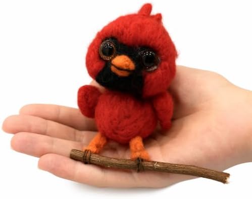 DIY Needle Felting Kit Cute Red Cardinal Bird on Branch – Needle Felting Starter Kit with Fiber Roving, Needles, Felting Pad & Instructions | Felted Bird Kit for Beginners Adults | DIY Craft Gift by FaceNFace