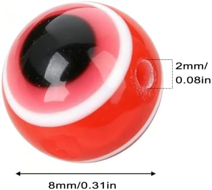 200pcs Sphere Round Evil Eye Beads Handmade Resin Lampwork Beads 8mm Charms Spacer Bead with Elastic Rope for Bracelets Necklace Jewelry Craft Making (Sphere Round-Red) - Image 3