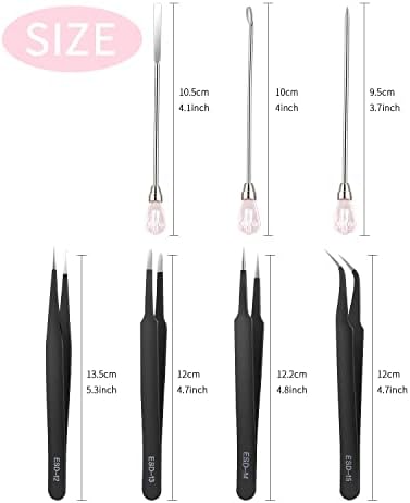 MSDADA 11 Pcs Silicone Resin Mold Tools Set Stirring Needle Spoon Tool Tweezers Precision Kit, Anti-Static Electronics Tweezers Set for Resin Art Crafts,Jewelry Making(Rose Red+Pink) - Image 2
