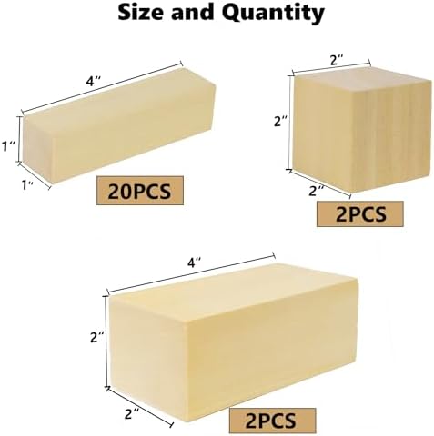 Ninekong 24PCS Basswood Carving Blocks with 3 Sizes，Whittling Wood Carving Kit,Soft Basswood for Carving(4"x1"x1",4"x2"x2",2"x2"x2") - Image 2