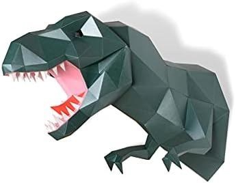Tyrannosaurus rex Trophy Paper Sculpture,Pre-cut DIY Papercraft Kit,Handmade Dinosaur Figurine,3D Paper Art,Dark Green Color,Low Poly Wall Decor,All Accessories Included,DIY Teens Gift - Image 2