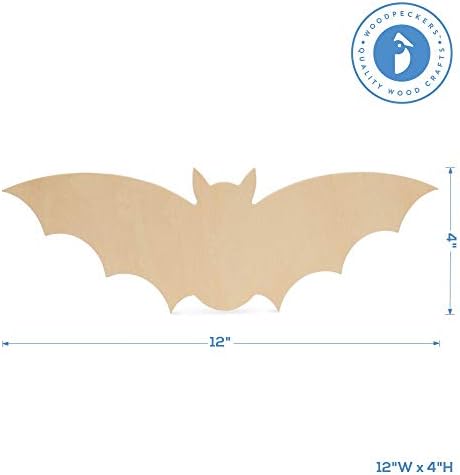 Wood Bat Cutouts 12 x 4 Inch, Pack of 12 Unfinished Wooden Cutouts for Crafting, and DIY Halloween Décor, by Woodpeckers - Image 4