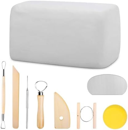 Sculpting Clay, Modeling Clay, 5.5lbs Natural Air Dry Clay Kit with Pottery Sculpting Tool Set, Pottery Clay for Adult - Bright White by WOLWEFA