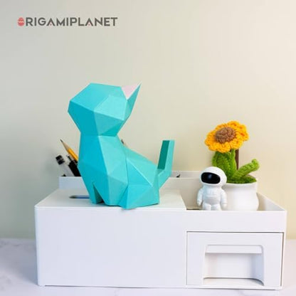 3D Origami Paper Craft Kit, Moonlit Kitten Cute DIY Pre-Cut Animal Papercraft Model for Beginners, Fun Handmade Home Decoration Gift for Adults & Teens-Green - Image 2