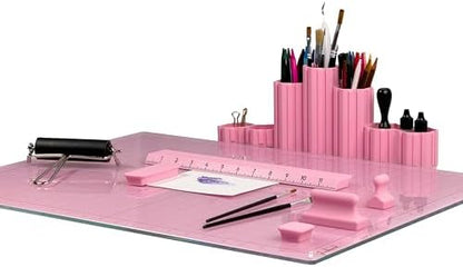 GLASSBOARD STUDIO Glass Craft Mat - Magnetic, Heat & Scratch Resistant - For Crafting, Cutting, Painting, Mixed Media Artwork - Grid Lines, Non-Slip Rubber Feet (Blush 9"L x 12"W) - Image 4