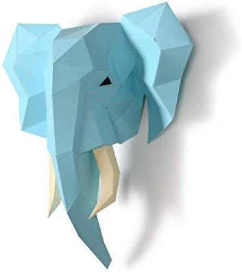 Elephant Head Paper Sculpture,Pre-cut DIY Papercraft Kit,Handmade Wide Animal,3D Paper Art,Light Blue Color,Low Poly Wall Decor,All Accessories Included,DIY Teens Gift - Image 2