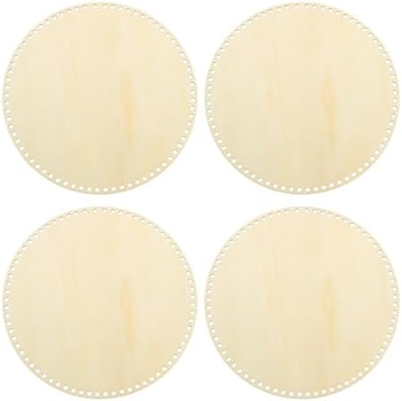 PATIKIL 12" Diameter Crochet Basket Bottom Wood Color 4Pcs by PATIKIL