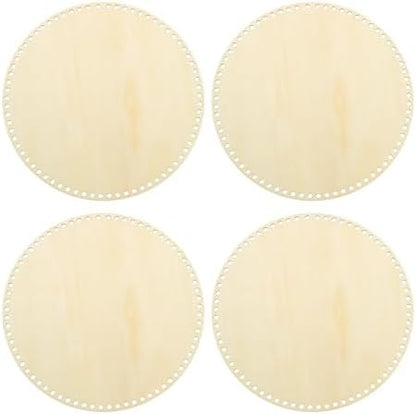 PATIKIL 12" Diameter Crochet Basket Bottom Wood Color 4Pcs by PATIKIL