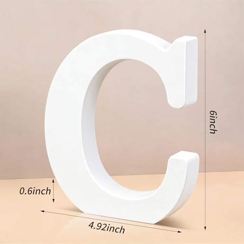 6 Inch White Wood Letters Unfinished Wooden Letters for Wall Decor Decorative Standing Letters Slices Sign Board Decoration for Craft Home Party Projects (C) - Image 2