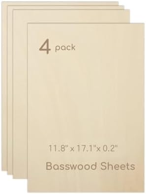 4 Pack Plywood Sheets, 11.8" x 17.1"x 0.2" Basswood Sheets by Hosifiy