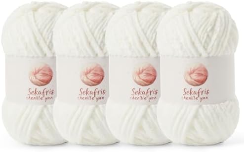 Chenille Blanket Yarn for Crocheting Size 5 Bulky Yarn 4 White by Sekafris