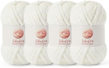 Chenille Blanket Yarn for Crocheting Size 5 Bulky Yarn 4 White by Sekafris