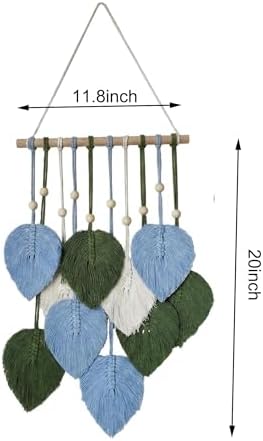 Zqyxiehuo DIY Macrame Leaf Wall Hanging Beginners Boho Wall Leaf Tapestry Kit Handmade Woven Tapestry Feather Wall Hanging DIY Macrame Kit for Adults Birthday Gift 11.8"(Green,Blue) - Image 4