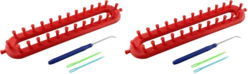 JCBIZ Rectangle Knitting Looms Plastic Weaving Looms Set Scarf Hats DIY Crocheting Handmade Craft Kit with a Crochet Hook and Needle for Knitting Lovers, 26 cm (Red) (Pack of 2) by JCBIZ
